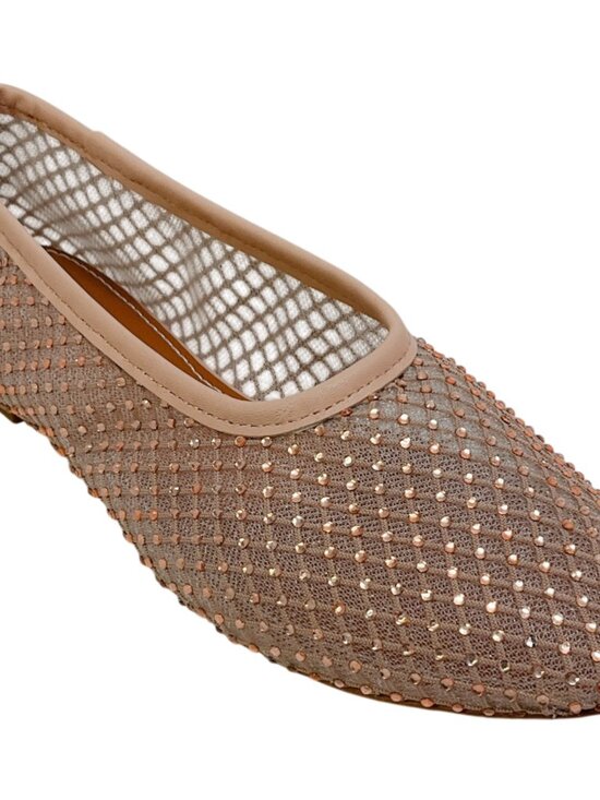 STAUD Shoes - Staud Champagne Mesh Alba Ballet Flats with Crystals